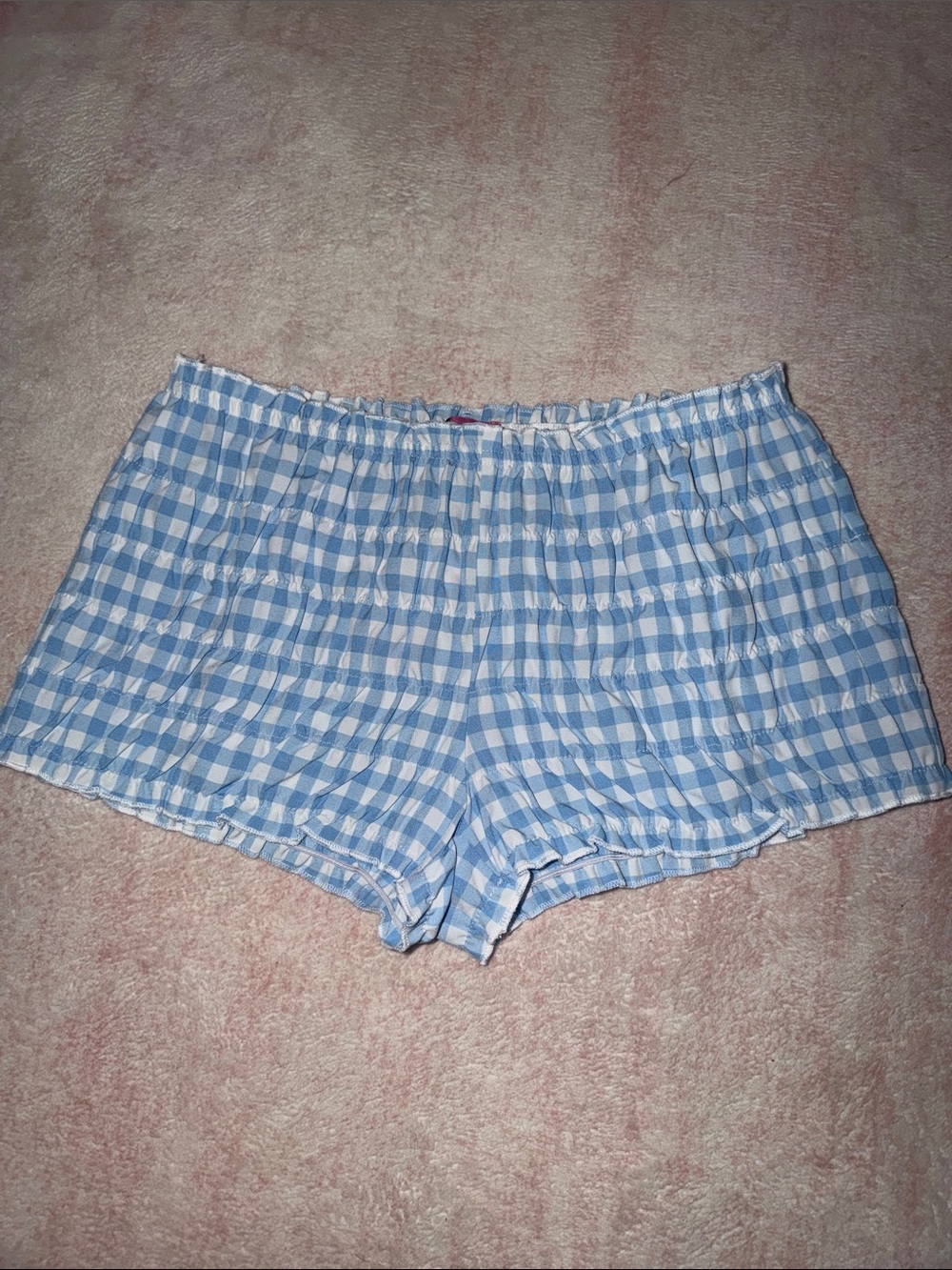 Edikted Light Blue and White Gingham Shorts